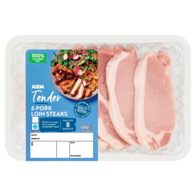 Asda Tender Pork Loin Steaks 6 Pack 600g - British product