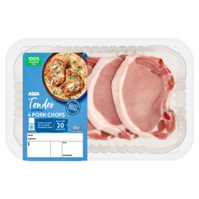 ASDA 4 Tender Pork Chops 700g Package - British product