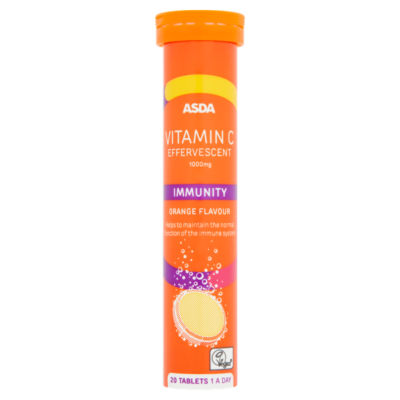 ASDA vitamin C effervescent tablets orange flavour 20 tablets - British product