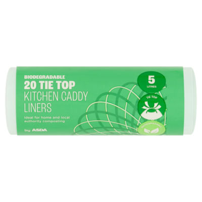 ASDA biodegradable 20 tie top kitchen caddy liners 5 litres - British product