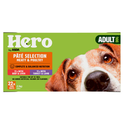 ASDA Hero Adult Meat & Poultry Selection Pâté Wet Dog Food 22 x 150g (3.3kg)