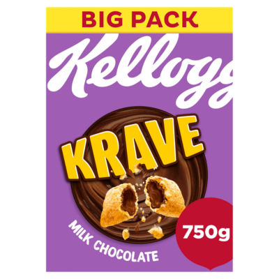 Kellogg's Krave milk chocolate breakfast cereal 750g, UK version