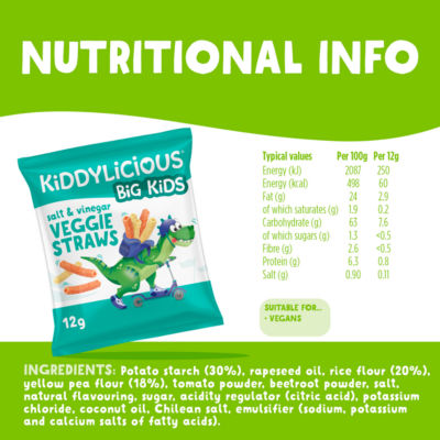 Kiddylicious Salt & Vinegar Veggie Straws 4 x 12g, UK version