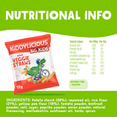 Kiddylicious Pizza Veggie Straws 4 x 12g, UK version