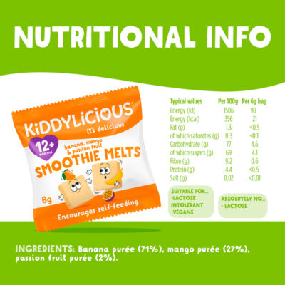 Kiddylicious Banana Mango Passion Fruit Smoothie Melts 6g, UK version