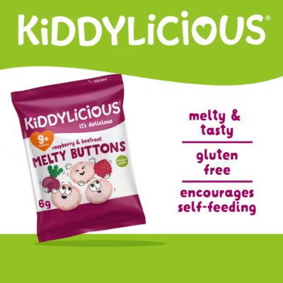 Kiddylicious raspberry beetroot melty buttons baby snack 5x6g, UK version