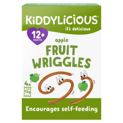Kiddylicious apple fruit wriggles toddler snack 4 x 12g (48g), UK version