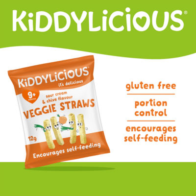 Kiddylicious sour cream and chive flavour veggie straws 48g pack, UK version