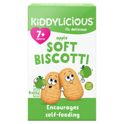 Kiddylicious apple soft biscotti for 7+ months 6 x 20g, UK version