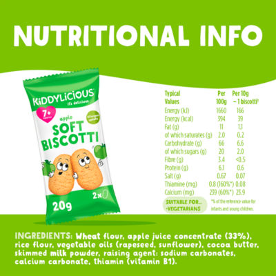 Kiddylicious apple soft biscotti for 7+ months 6 x 20g, UK version