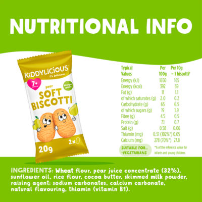 Kiddylicious pear soft biscotti baby snack 120g, UK version