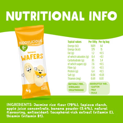 Kiddylicious banana wafers for babies 6+ months, 10 x 4g (40g), UK version