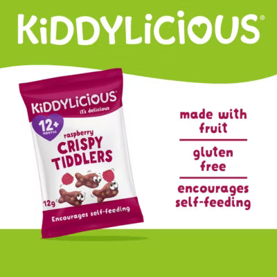 Kiddylicious Raspberry Crispy Tiddlers toddler snack 12g, UK version