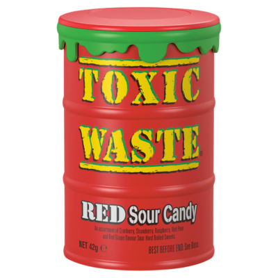 Toxic Waste red sour hard boiled sweets with assorted fruit flavours, 42g (British brand)