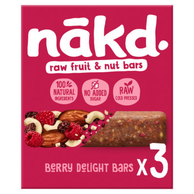 Nakd Berry Delight Fruit & Nut Bars 3x35g, imported from the UK