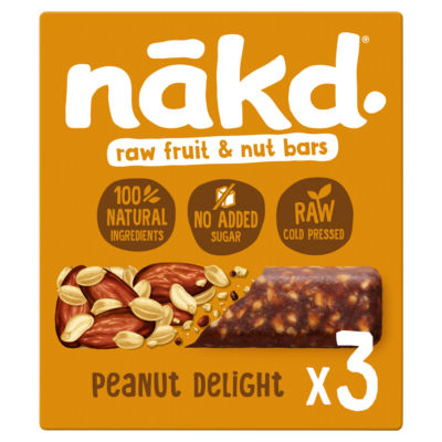 Nakd Peanut Delight Fruit Nut Bars 105g, imported from the UK