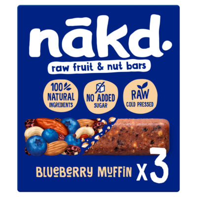 Nakd Fruit & Nut Bars Blueberry Muffin 3 x 35g, imported from the UK