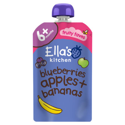 Ella's Kitchen baby food pouch with blueberries, apples, bananas, and vanilla 120g - British product
