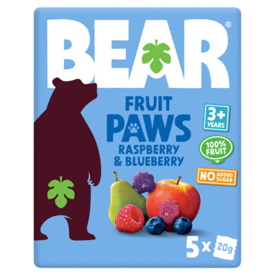 BEAR Little Paws raspberry and blueberry fruit snacks 5x20g - British product
