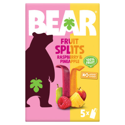 BEAR Fruit Splits Raspberry and Pineapple Fruit Snack Bars 5x20g