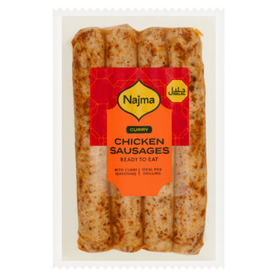 Najma Curry Chicken Sausages 250g, imported from the UK