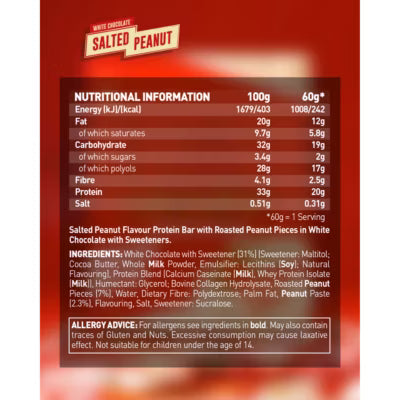 Grenade white chocolate salted peanut flavour protein bar 60g, UK version