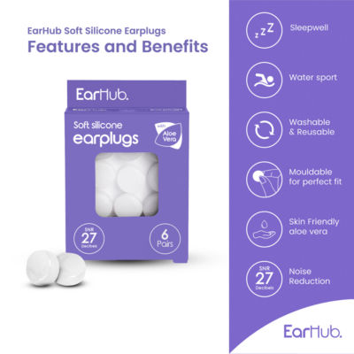 EarHub Sleepwell Soft Silicone Earplugs 6 pairs - British product