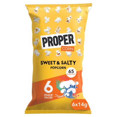Propercorn sweet & salty popcorn 6 x 14g (84g), imported from the UK