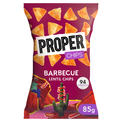 Properchips barbecue lentil chips 85g, imported from the UK