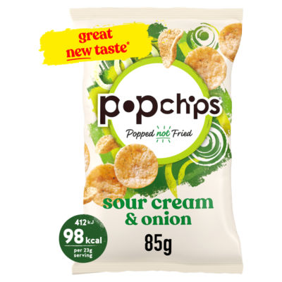 Popchips Sour Cream & Onion Sharing Crisps 85g, imported from the UK