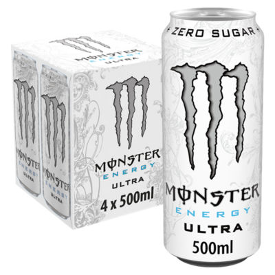 Monster Energy Drink Ultra Zero Sugar 4 x 500ml, imported from the UK