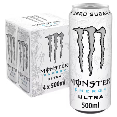 Monster Energy Drink Ultra Zero Sugar 4 x 500ml, imported from the UK