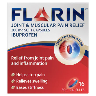 Flarin Joint & Muscular Pain Relief 200 mg Ibuprofen Soft Capsules 16 Capsules