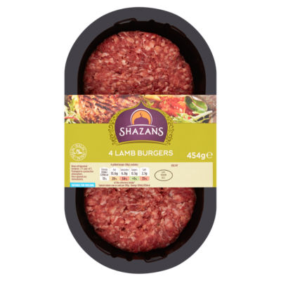 Shazans 4 Lamb Burgers 454g Pack (British brand)