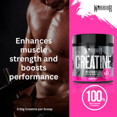 Warrior Créatine Monohydrate Micronisée Poudre de Créatine Saveur Blazin Berry 300g