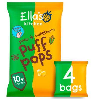 Ella's Kitchen peas sweetcorn puff pops 4x9g - British product