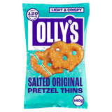 Olly's Pretzels salted original pretzel thins 140g, imported from the UK