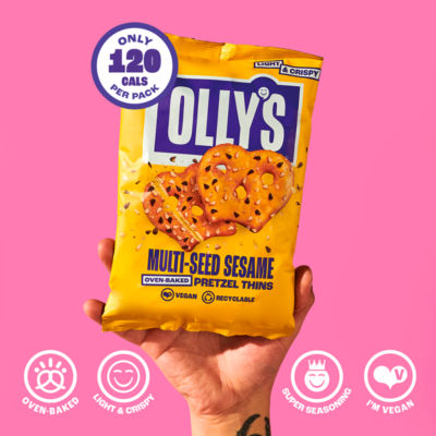 Olly's multi-seed sesame pretzel thins 140g, imported from the UK