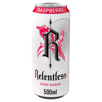 Relentless Raspberry Zero Energy Drink 500ml, imported from the UK