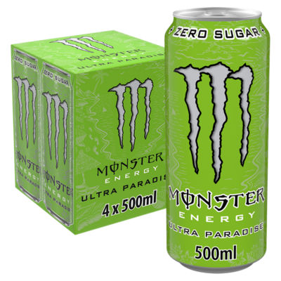 Monster Ultra Paradise zero sugar energy drink 4 x 500ml cans, imported from the UK