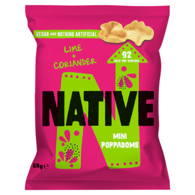 Native Mini Poppadoms Lime and Coriander 60g, imported from the UK