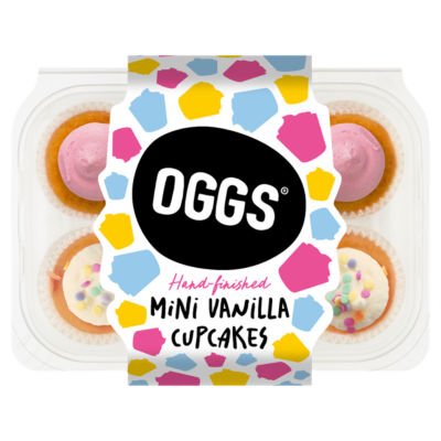 Oggs mini vanilla cupcakes with vanilla frosting, imported from the UK