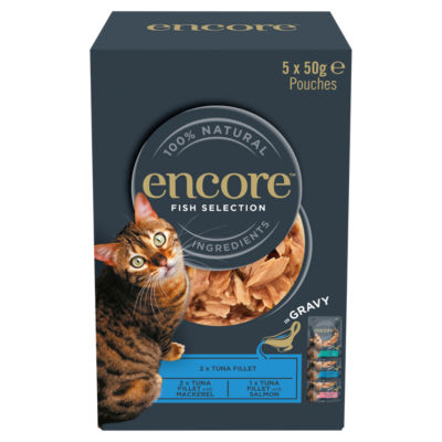 Encore Fish Selection in Gravy wet cat food pouches 5 x 50g - British product