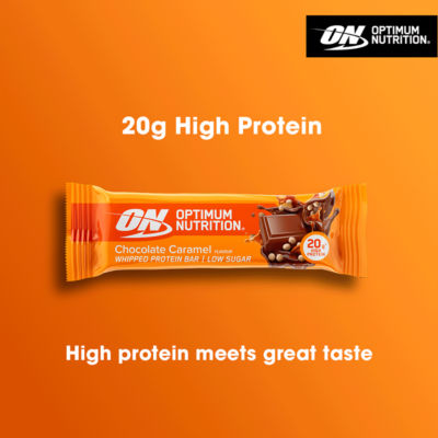 Optimum Nutrition protein bar chocolate caramel flavour 60g, imported from the UK