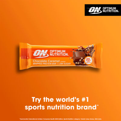 Optimum Nutrition protein bar chocolate caramel flavour 60g, imported from the UK