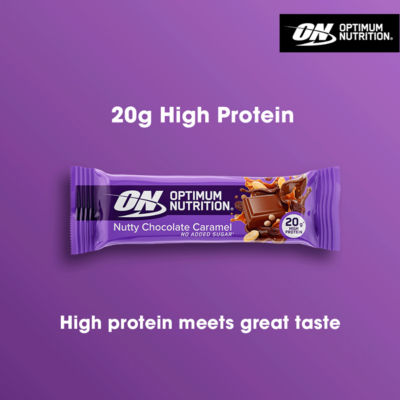 Optimum Nutrition protein bar nutty chocolate caramel flavour 70g, imported from the UK