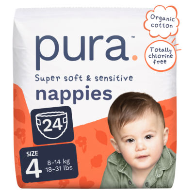 Pura sensitive nappies size 4 24-pack, imported from the UK