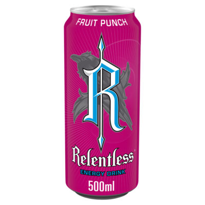 Relentless fruit punch energy drink 500ml, imported from the UK