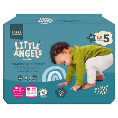 ASDA Little Angels Comfort & Protect Size 5 baby nappies 40 pack, UK version
