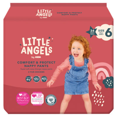 ASDA Little Angels Comfort & Protect Nappy Pants Size 6 15kg+ 34 Pack